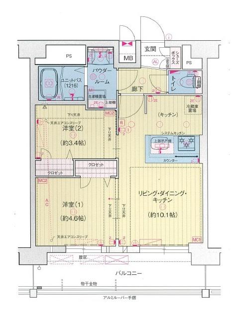 プレリス浅間町フォルテラ(2LDK/15階)の間取り写真