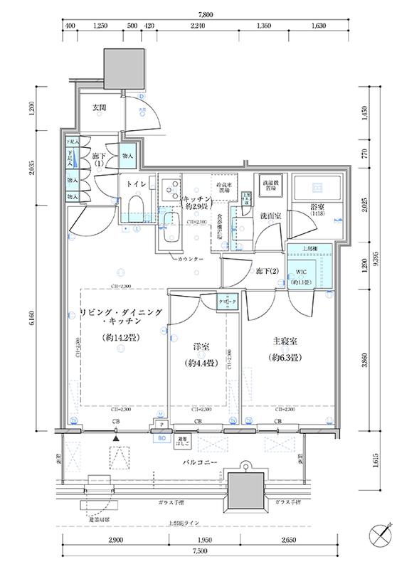 パークタワー勝どきサウス(2LDK/3階)の間取り写真