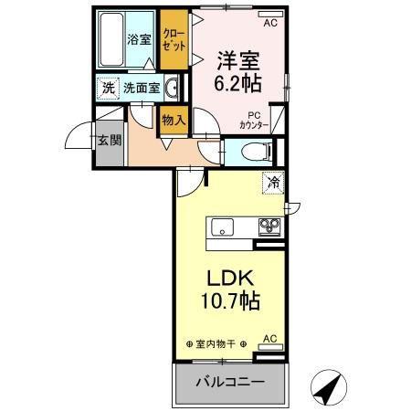 フォンテーヌ(1LDK/2階)の間取り写真