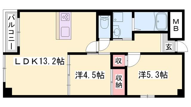 セントポーリアII(2LDK/4階)の間取り写真