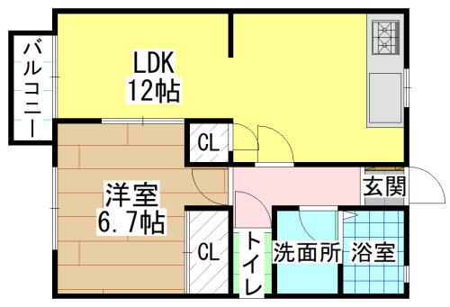 カンパーニュ(1LDK/2階)の間取り写真
