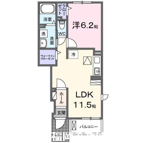 ベルデュールI(1LDK/1階)の間取り写真