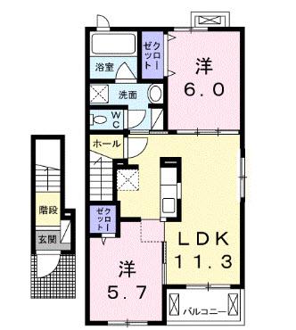 B-UP華 I(2LDK/2階)の間取り写真