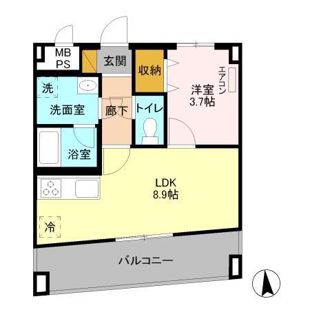アレグリア柏屋(1LDK/4階)の間取り写真