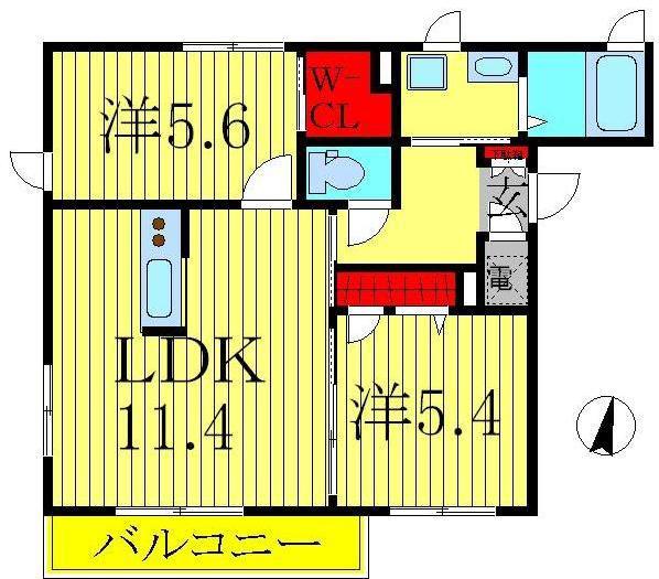 SUN ROCK A棟(2LDK/2階)の間取り写真