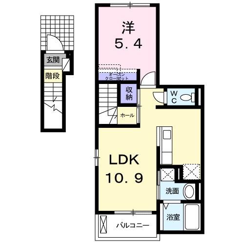 フランベル(1LDK/2階)の間取り写真