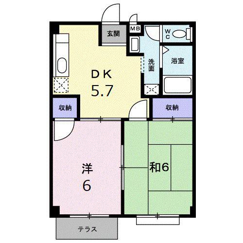一号線ハイツ(2DK/1階)の間取り写真