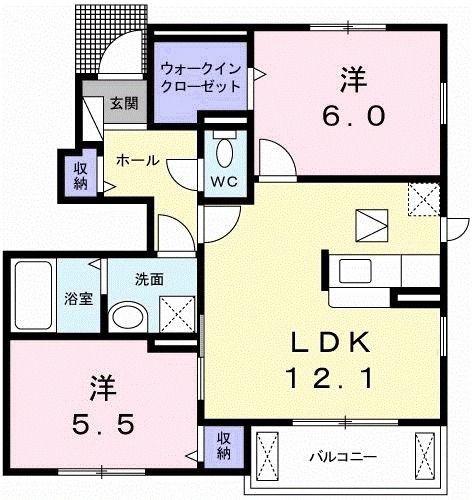 ランパルヴィラ(2LDK/1階)の間取り写真