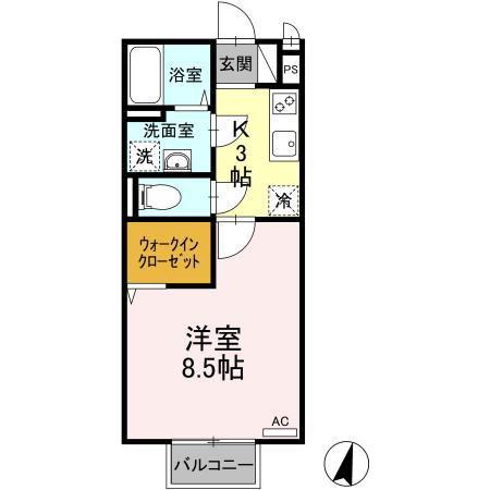 エクセルタムラ C(1K/2階)の間取り写真