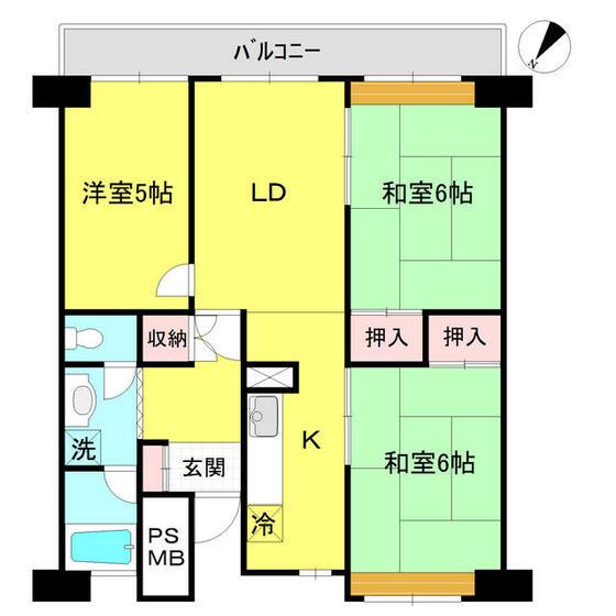 美浜東エステート5号棟(3LDK/5階)の間取り写真