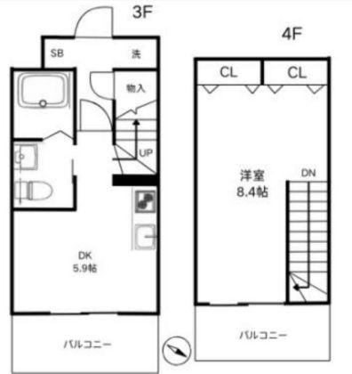 CANAHE FLATS(1DK/3階)の間取り写真