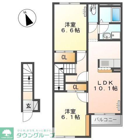 PRENDRE(2LDK/2階)の間取り写真