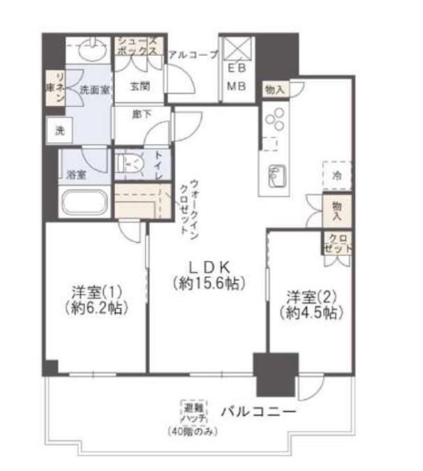 シエリアタワー大阪堀江(2LDK/34階)の間取り写真