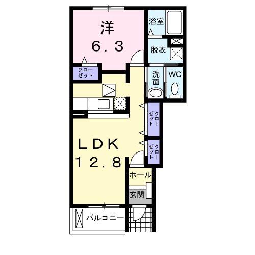 グレイスフル龍田東(1LDK/1階)の間取り写真