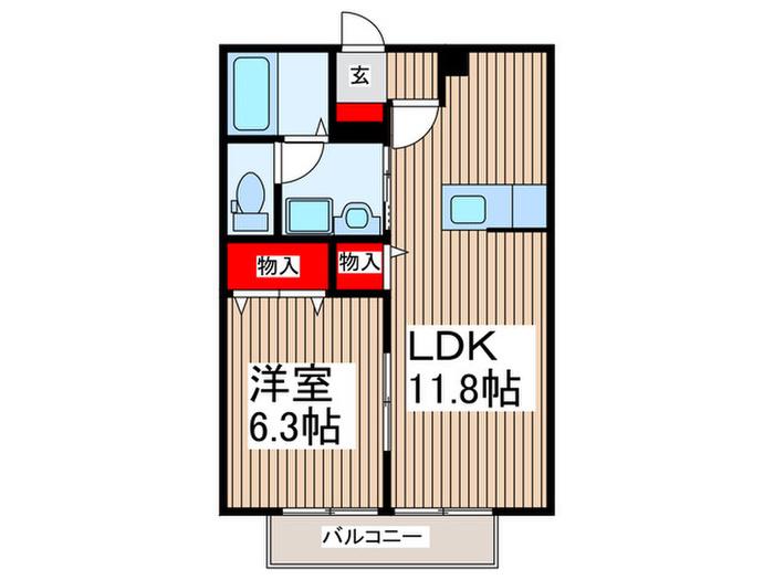 フラッツァ川寺(1LDK/1階)の間取り写真