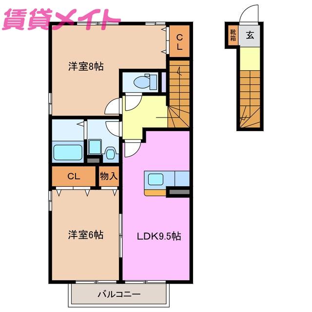 ステラビレッジB(2DK/2階)の間取り写真