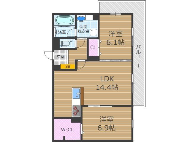 D-RESIDENCE南茨木Ⅱ(2LDK/3階)の間取り写真