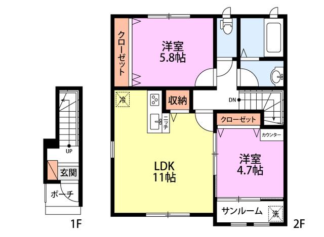 クレストールII(2LDK/2階)の間取り写真