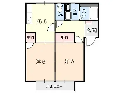ビラ服部A(2K/2階)の間取り写真
