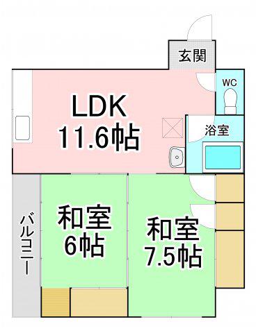ロード黒崎(2LDK/5階)の間取り写真