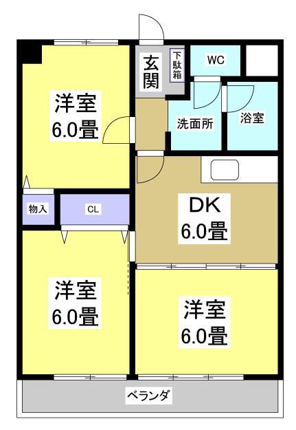 パレロワイヤル(3DK/1階)の間取り写真