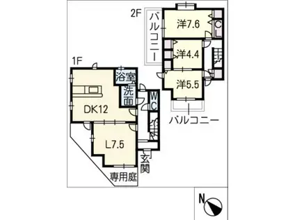 VILLA桜ヶ丘II(3LDK/2階)の間取り写真