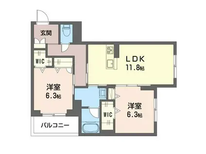 ＪＲ埼京線 与野本町駅 徒歩8分 3階建 築1年(2LDK/2階)の間取り写真