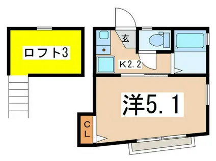 G・Aヒルズ西横浜(1K/2階)の間取り写真