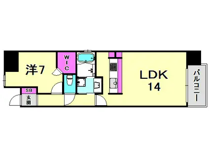 ワコーレシティ神戸三宮(1LDK/4階)の間取り写真