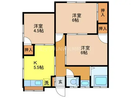 田上アパート(3DK/3階)の間取り写真