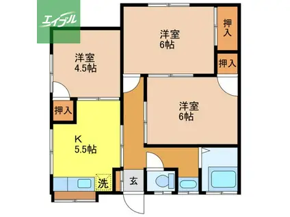 田上アパート(3DK/3階)の間取り写真