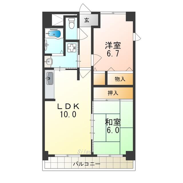七道駅前マンション(2LDK/4階)の間取り写真