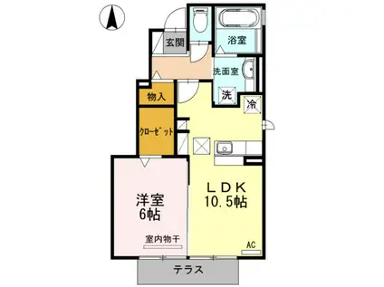 D-ROOM三蔵子 A棟(1LDK/1階)の間取り写真