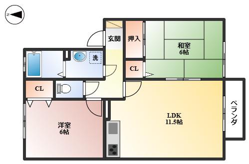 豊友スカイハウス(2LDK/2階)の間取り写真
