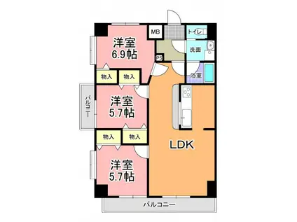 リバティ梅香(3LDK/9階)の間取り写真