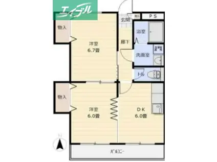 ベルカント辰巳(2DK/3階)の間取り写真