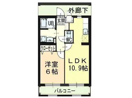 エスポワール2(1LDK/2階)の間取り写真