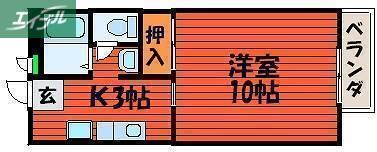 ビーライン川入A(1K/2階)の間取り写真