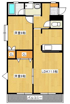 シャトーリーブ21(2LDK/2階)の間取り写真