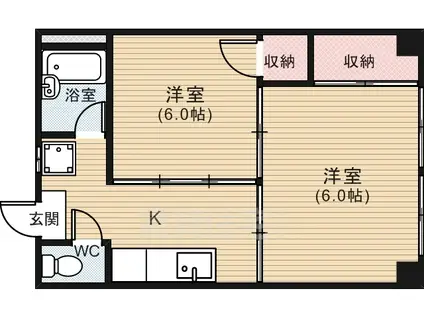 ますもとビル(2K/4階)の間取り写真