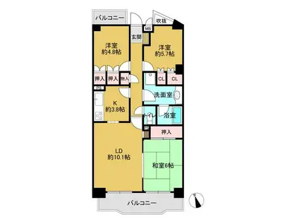 藤和天王台ハイタウン(3LDK/5階)の間取り写真