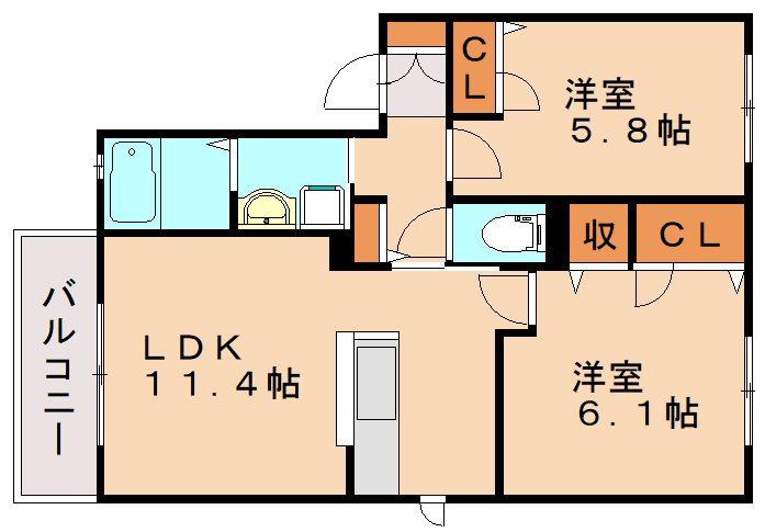 カーサ シェルテッツァ 野見山(2LDK/1階)の間取り写真