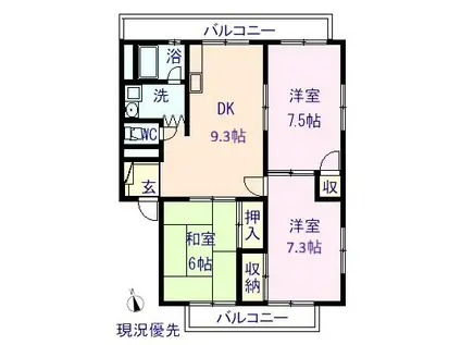 オリヴィエ東川口(3DK/1階)の間取り写真