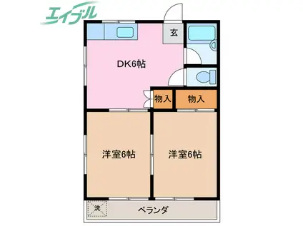 辻久留ハイツ(2DK/3階)の間取り写真