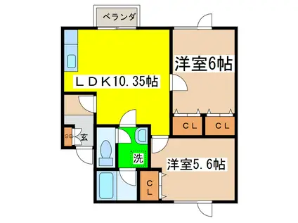 4丁目ハイツ(2LDK/1階)の間取り写真