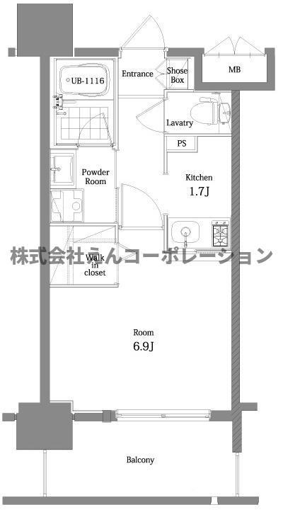 エンクレスト舞鶴II(1K/7階)の間取り写真