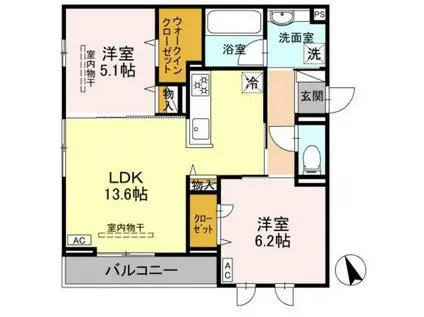 WISTERIA寺家(2LDK/3階)の間取り写真