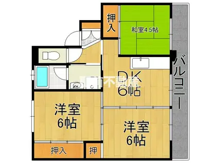 ビレッジハウス下広川2号棟(3DK/4階)の間取り写真