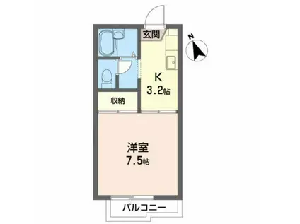 アップルコートⅠ(1K/2階)の間取り写真