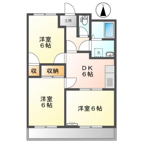 ハイツ新都田(3DK/1階)の間取り写真
